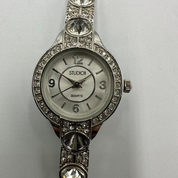 3/$30 Studio Time Watch Women Silver Tone Rhinestone Accent Bracelet  7" - Picture 1 of 15